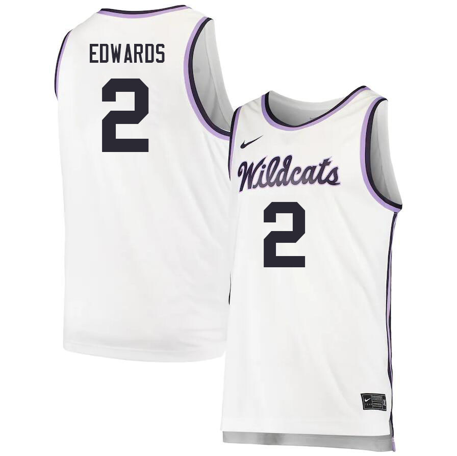 Men #2 Maximus Edwards Kansas State Wildcats College Basketball Jerseys Sale-White - Click Image to Close